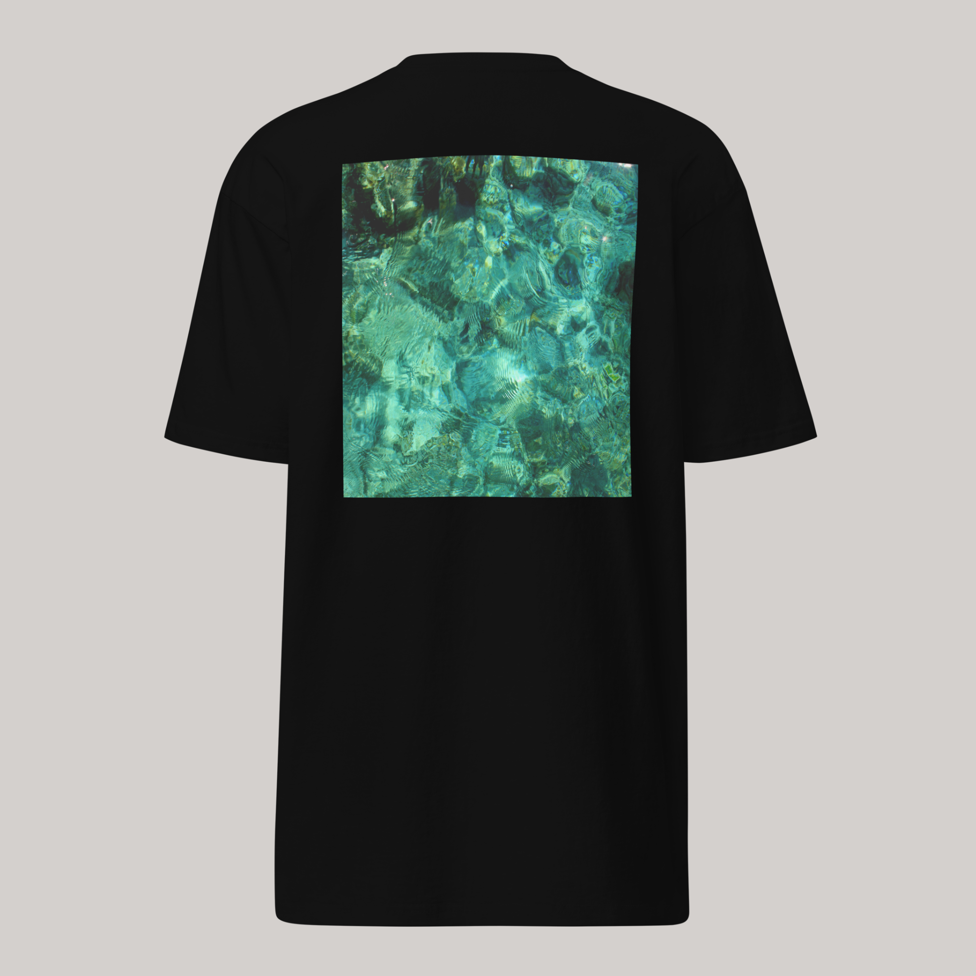 Black t-shirt drop shoulder oversized graphic tee back design square luxury streetwear 