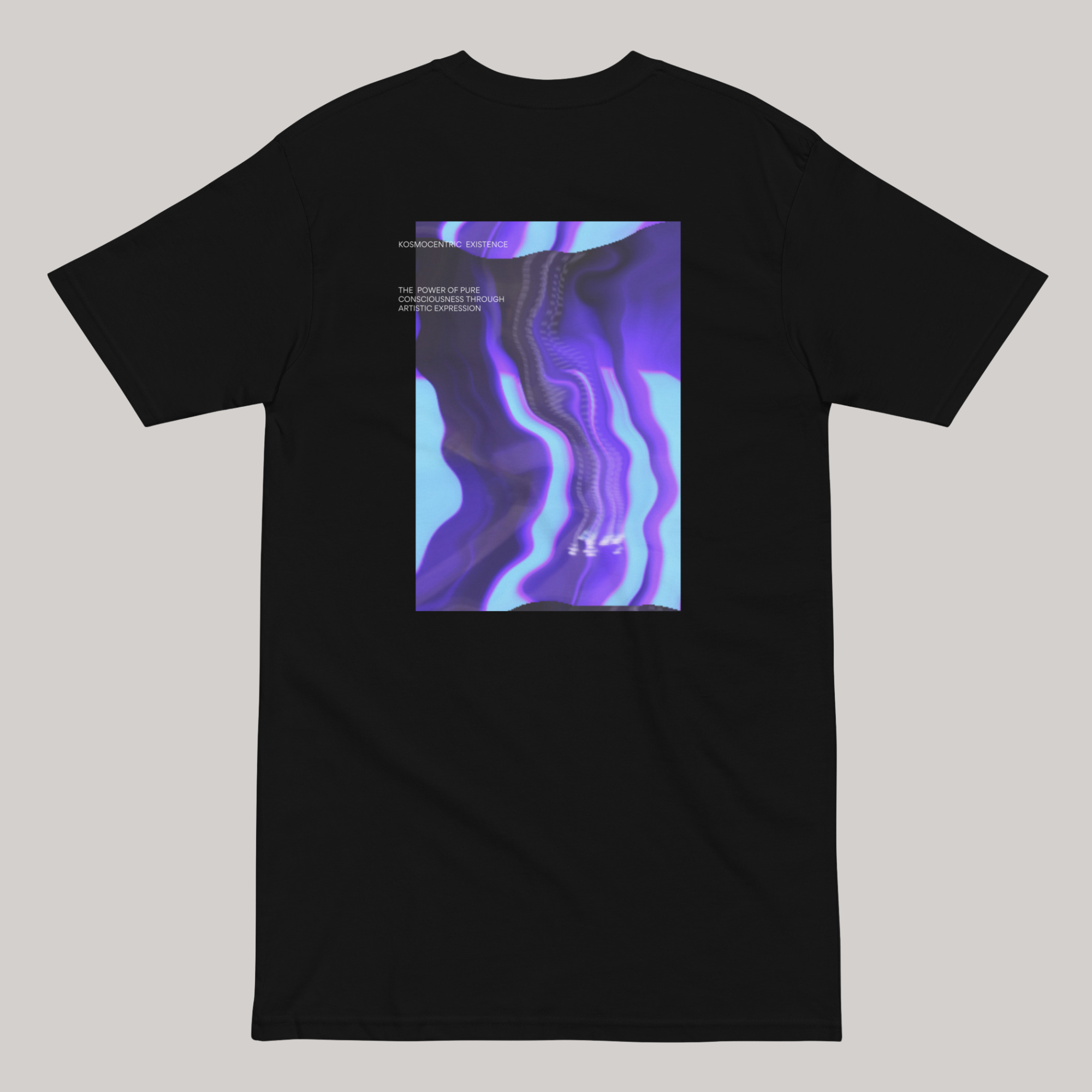 kosmocentric black t-shirt, purple black and blue graphic tee, trippy, luxury streetwear