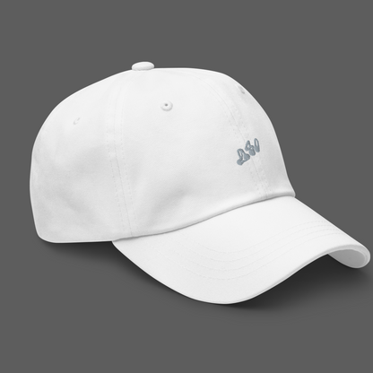 white dad hat baseball cap from the side AETERIUS luxury streetwear