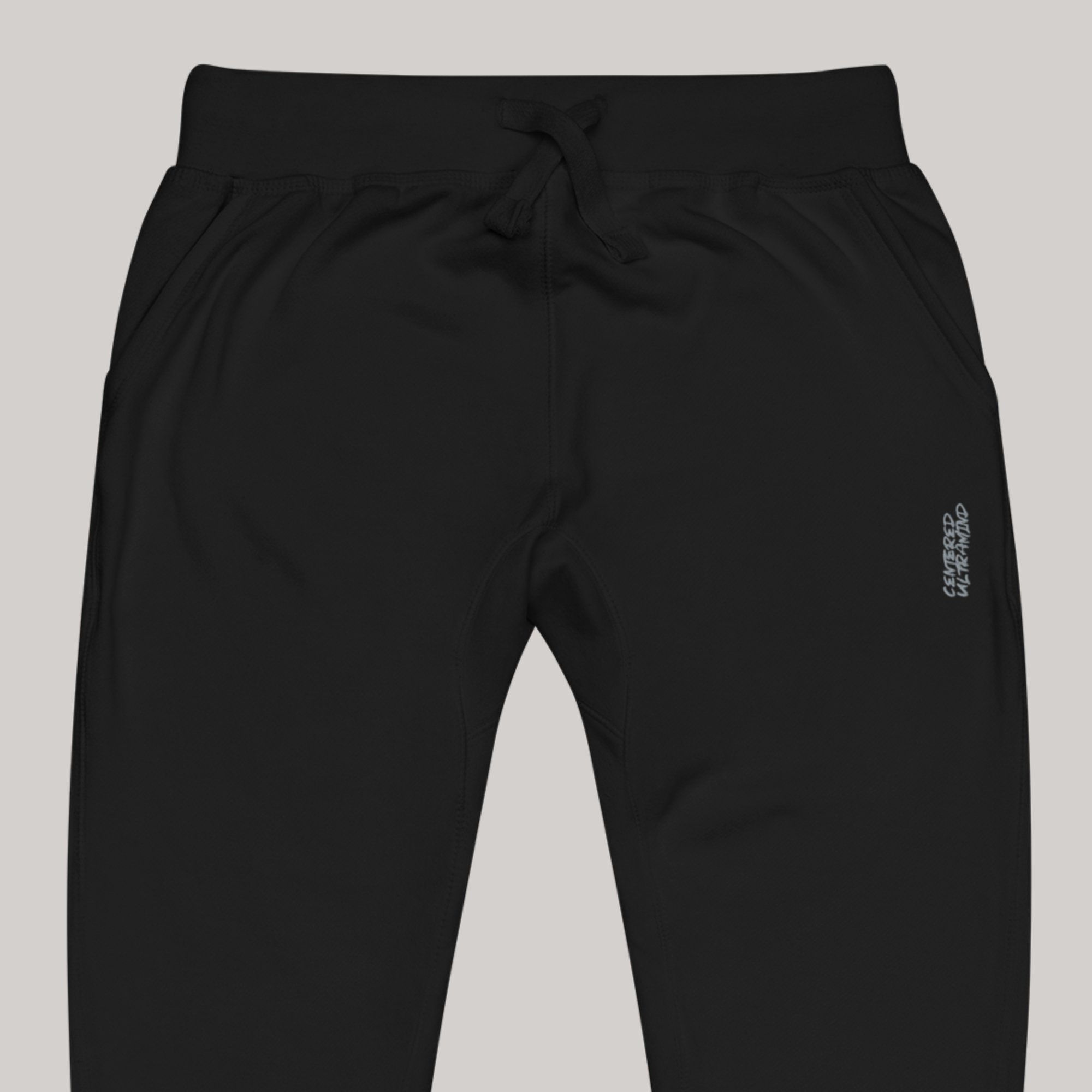 aeterius streetwear black joggers sweatpants tight ankles elastic centered ultramind embroidery