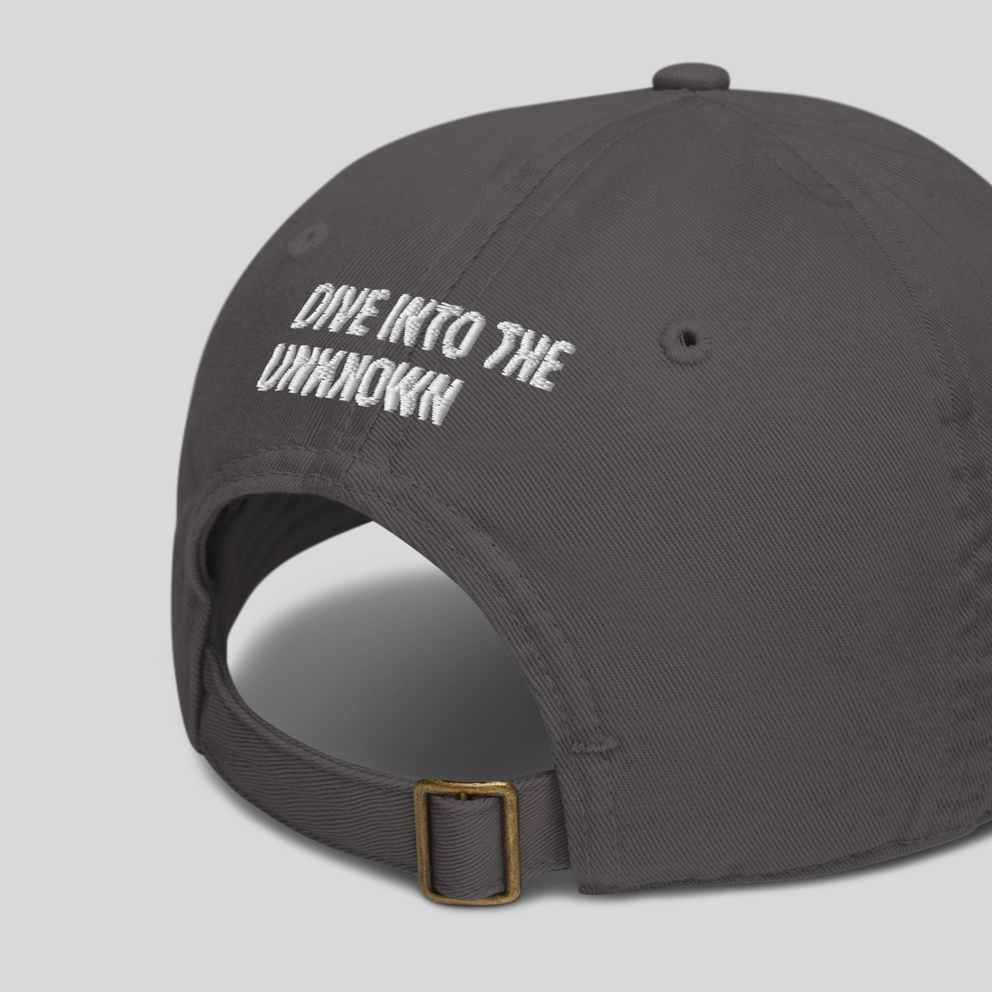 charcoal grey cap dad hat baseball aeterius streetwear accessory dive into the unknown embroidery