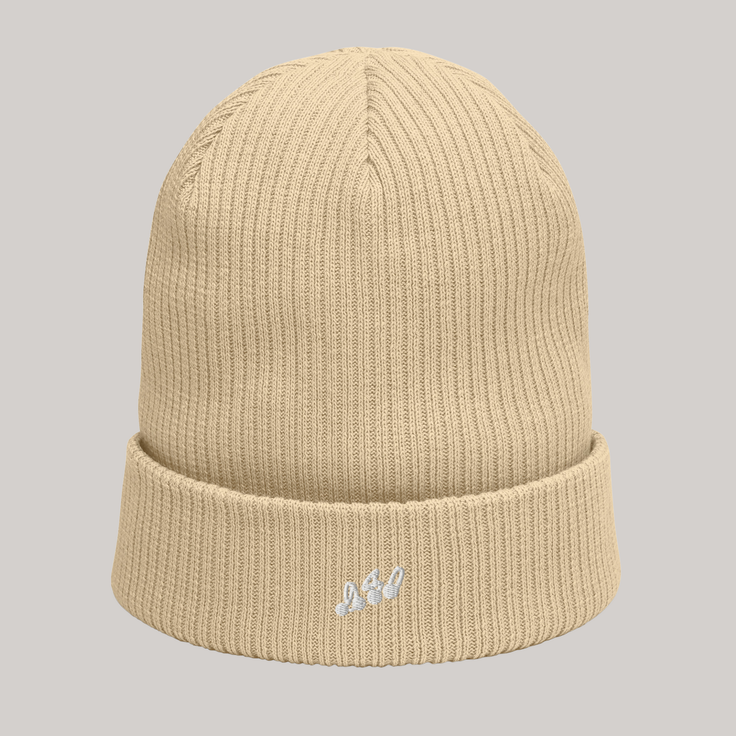 sand khaki light yellow beige ribbed beanie accessory headwear 980 collection embroidery white patch