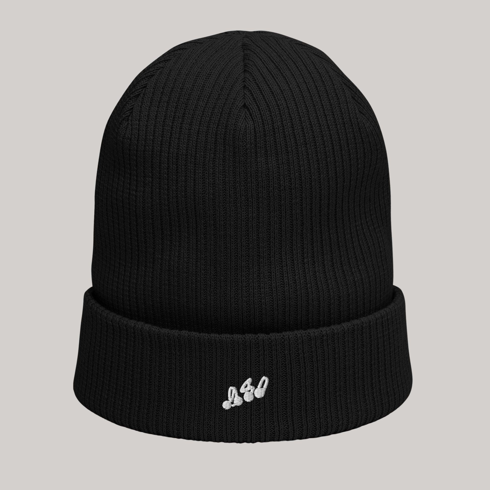 basic black organic ribbed beanie front embroidery patch 980 sustainable headwear accessories