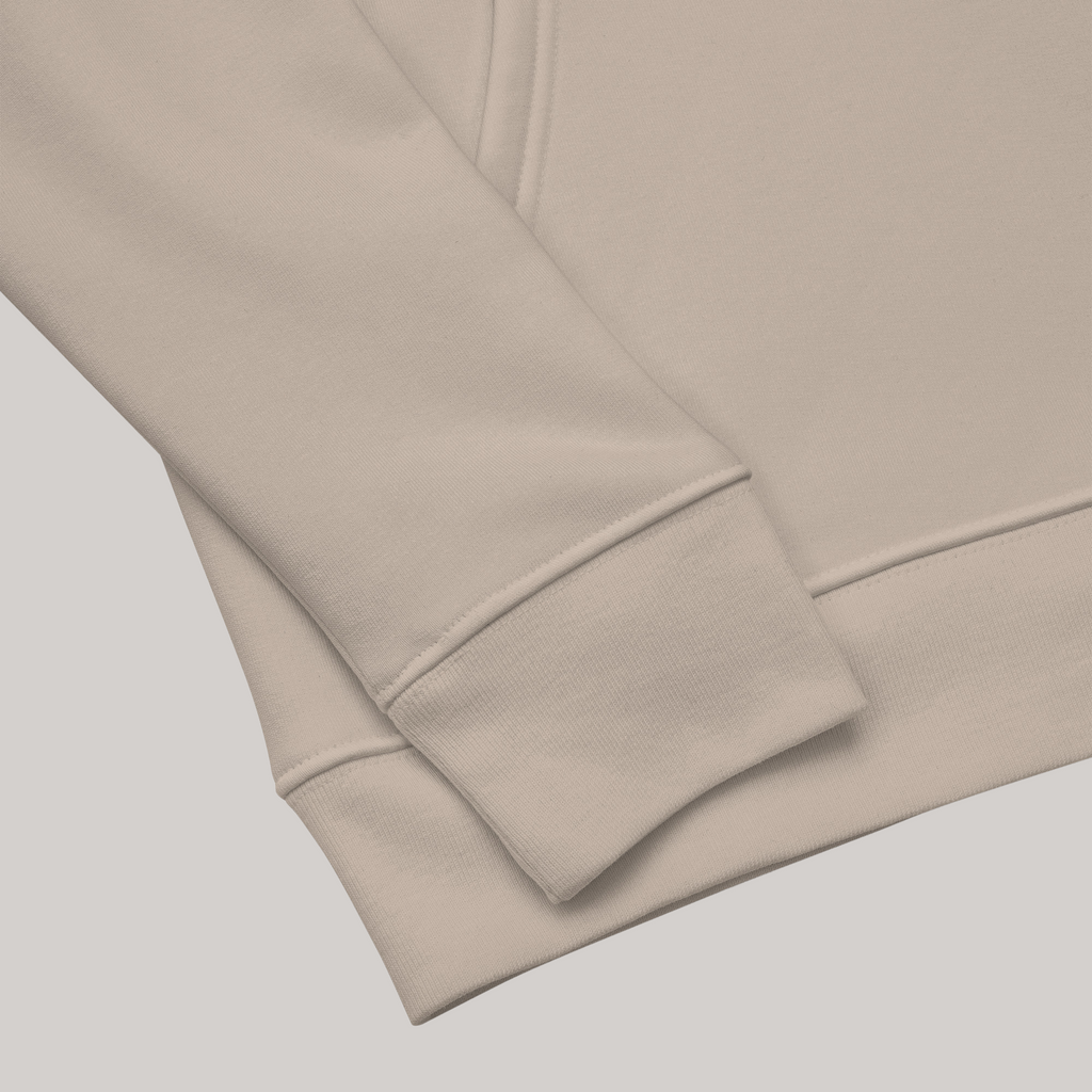 sleeve zoomed in details of beige sweatshirt