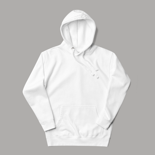 white hoodie AETERIUS 980 embroidery, luxury streetwear hoodies, white sweatshirt