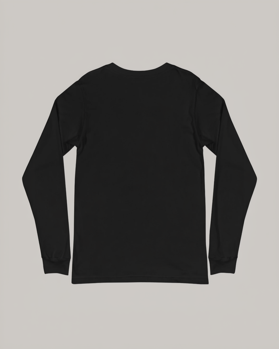 AETERIUS streetwear black long-sleeve shirt on a light gray background