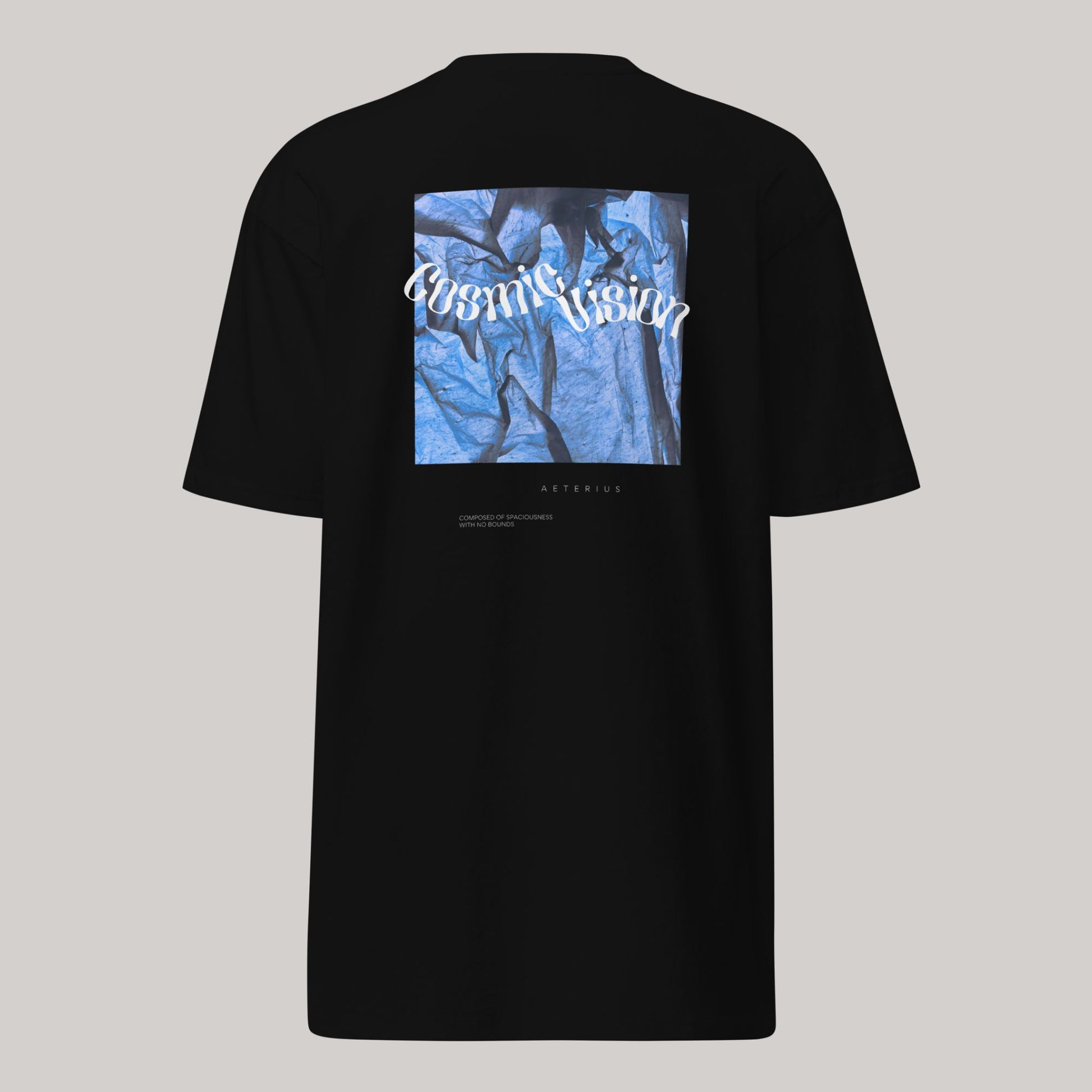 black and blue graphic tee, streetwear t-shirt, aeterius, cosmic vision