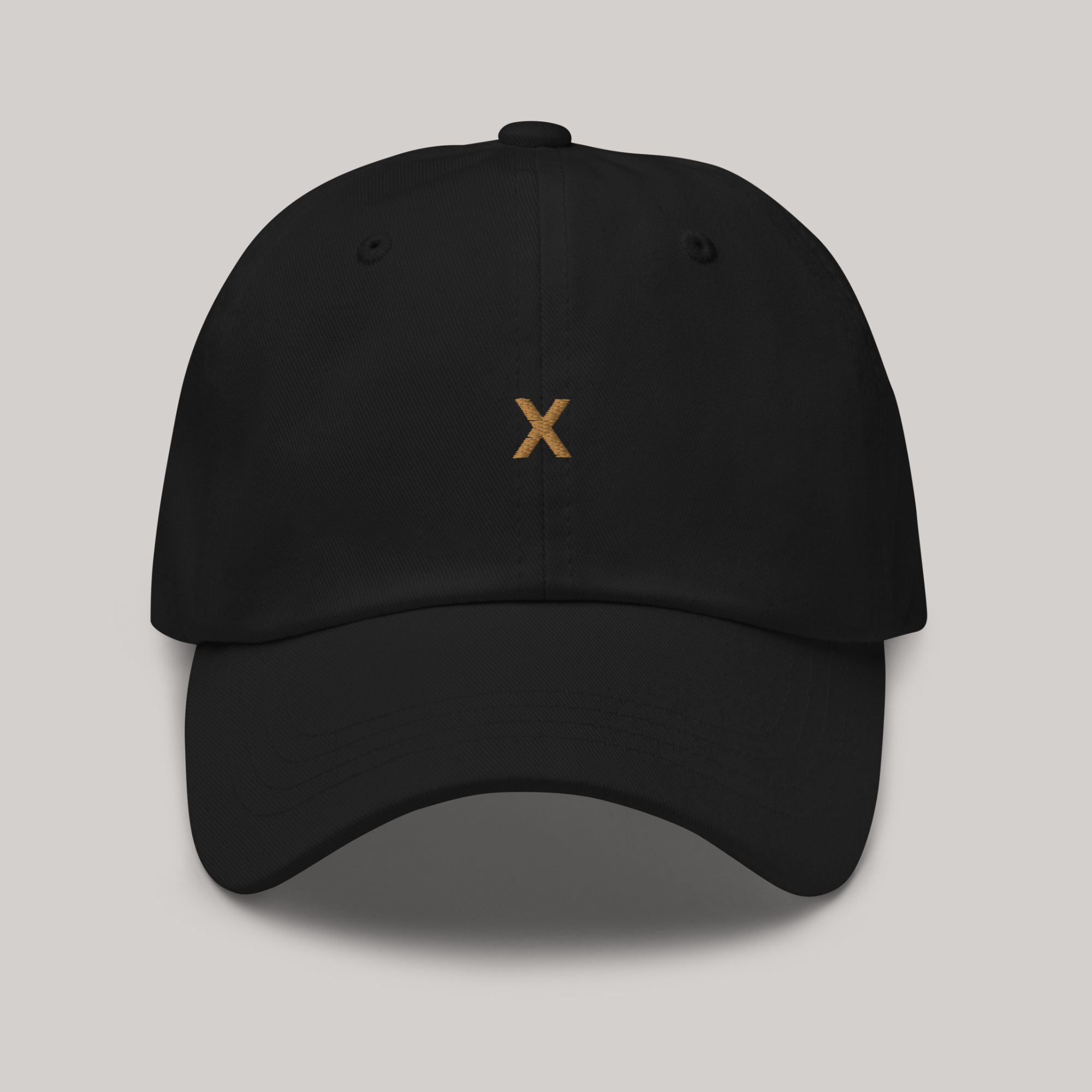 The X Gold Cap Dad Hat AETERIUS WEAR Luxury Streetwear front side