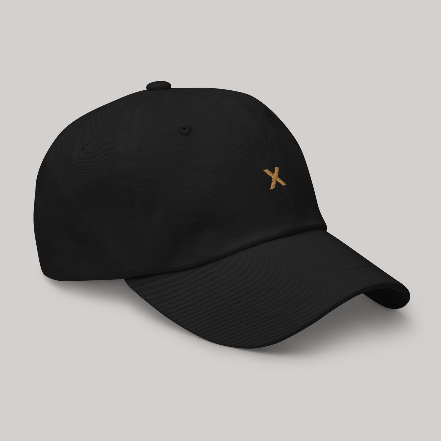 The X Gold Cap Dad Hat AETERIUS WEAR Luxury Streetwear front side