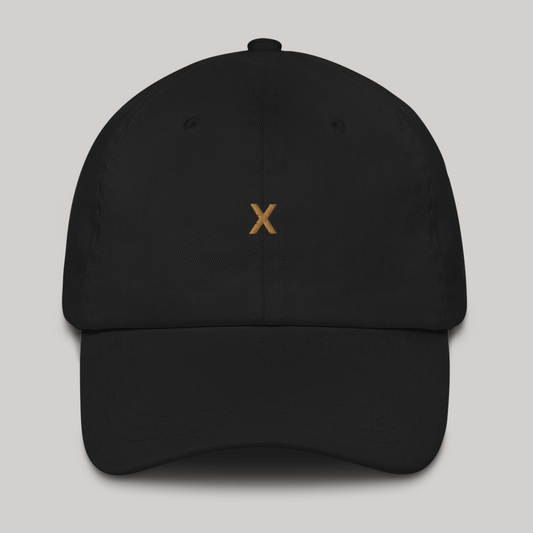 The X Gold Cap Dad Hat AETERIUS WEAR Luxury Streetwear front
