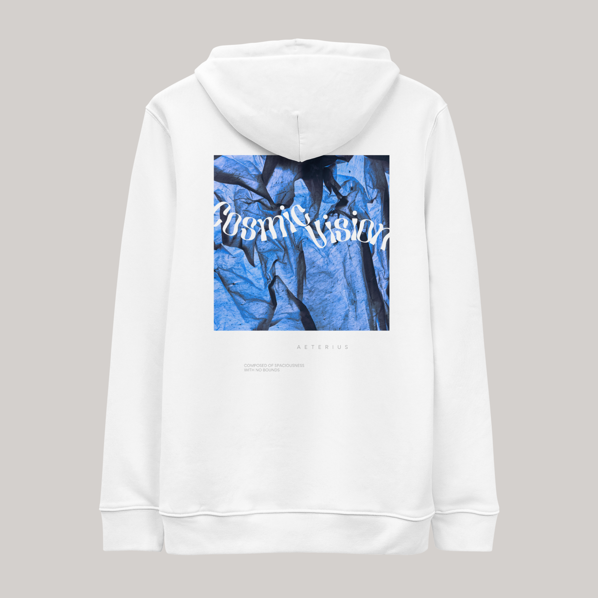 Blue and White Hoodie 'Cosmic Vision' back design AETERIUS Luxury Streetwear hoodies