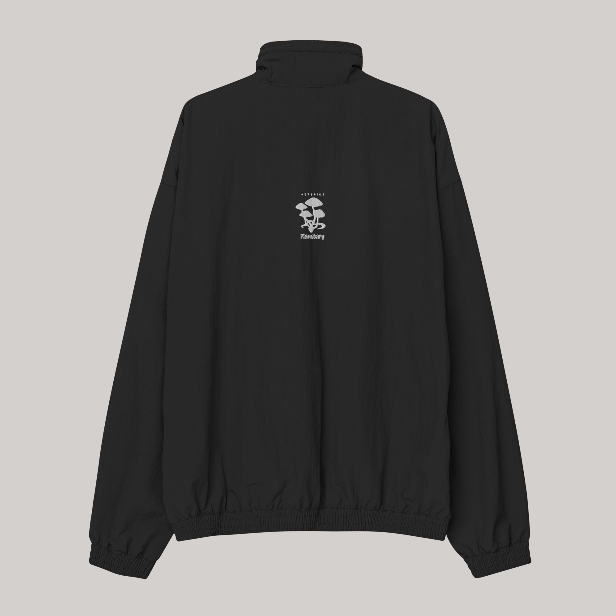 aeterius streetwear black jacket oversized vintage shroom embroidered 