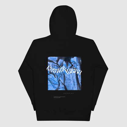 AETERIUS luxury streetwear black hoodie cosmic vision black and blue graphic hoodie