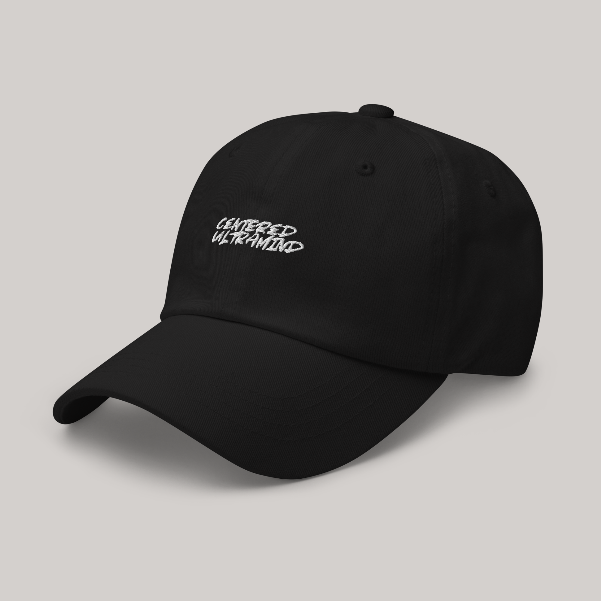 side view of ultramind black dad hat cap aeterius streetwear
