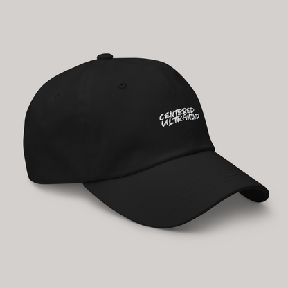 front side view aeterius streetwear black dad hat cap centered ultramind embroidery