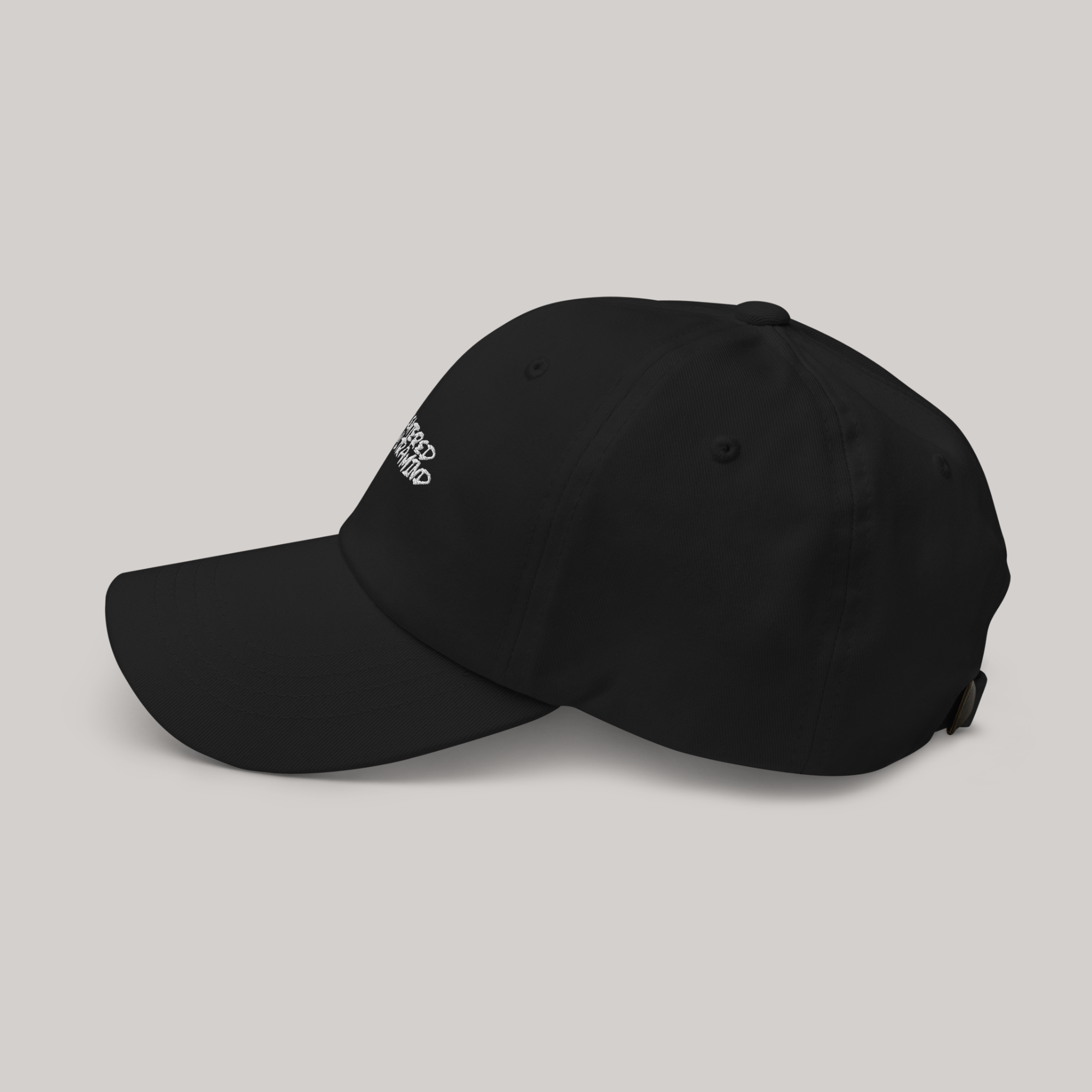 aeterius streetwear side view of black dad hat cap headwear