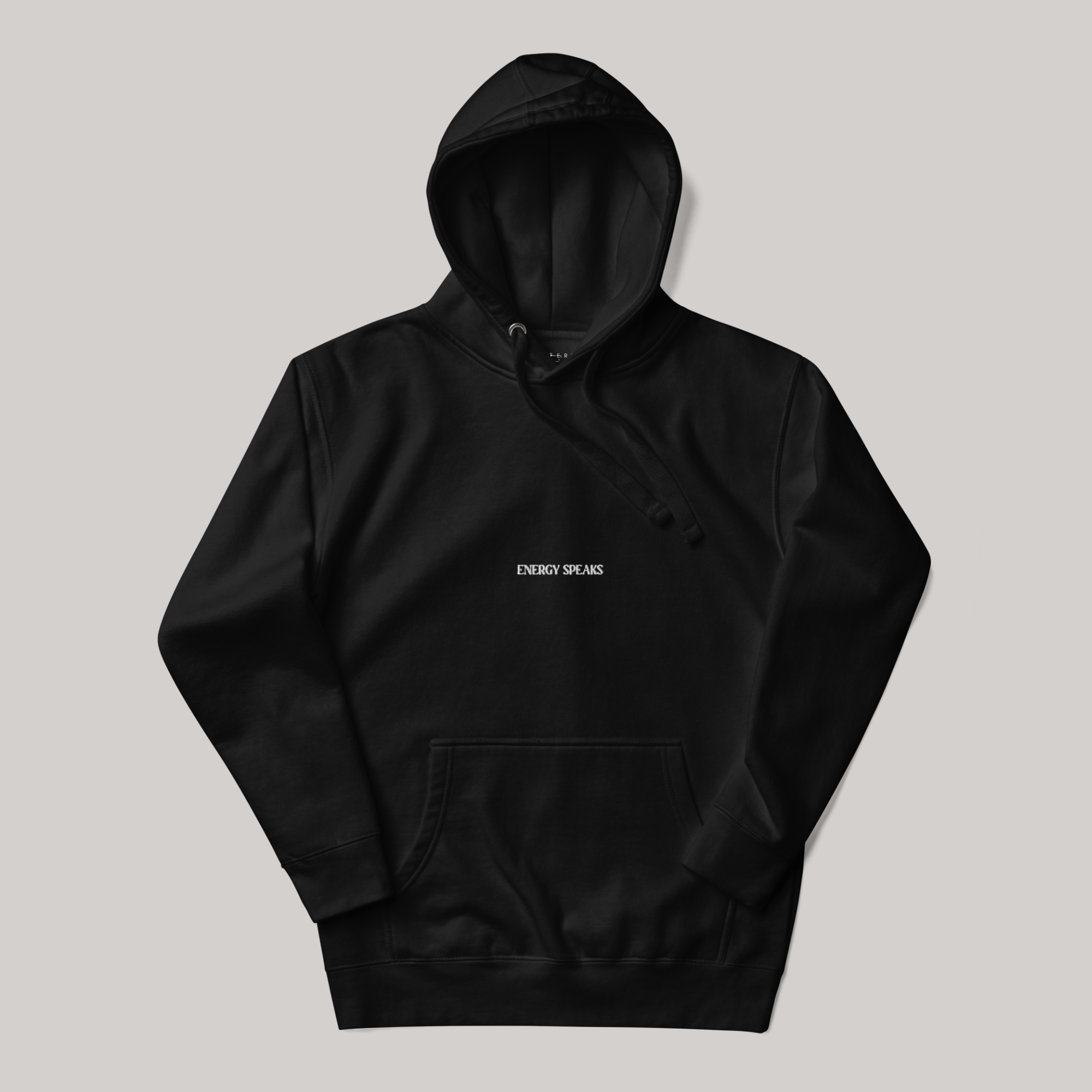 Black hoodie minimalistic 'energy speaks' AETERIUS streetwear hoodies and black sweatshirts