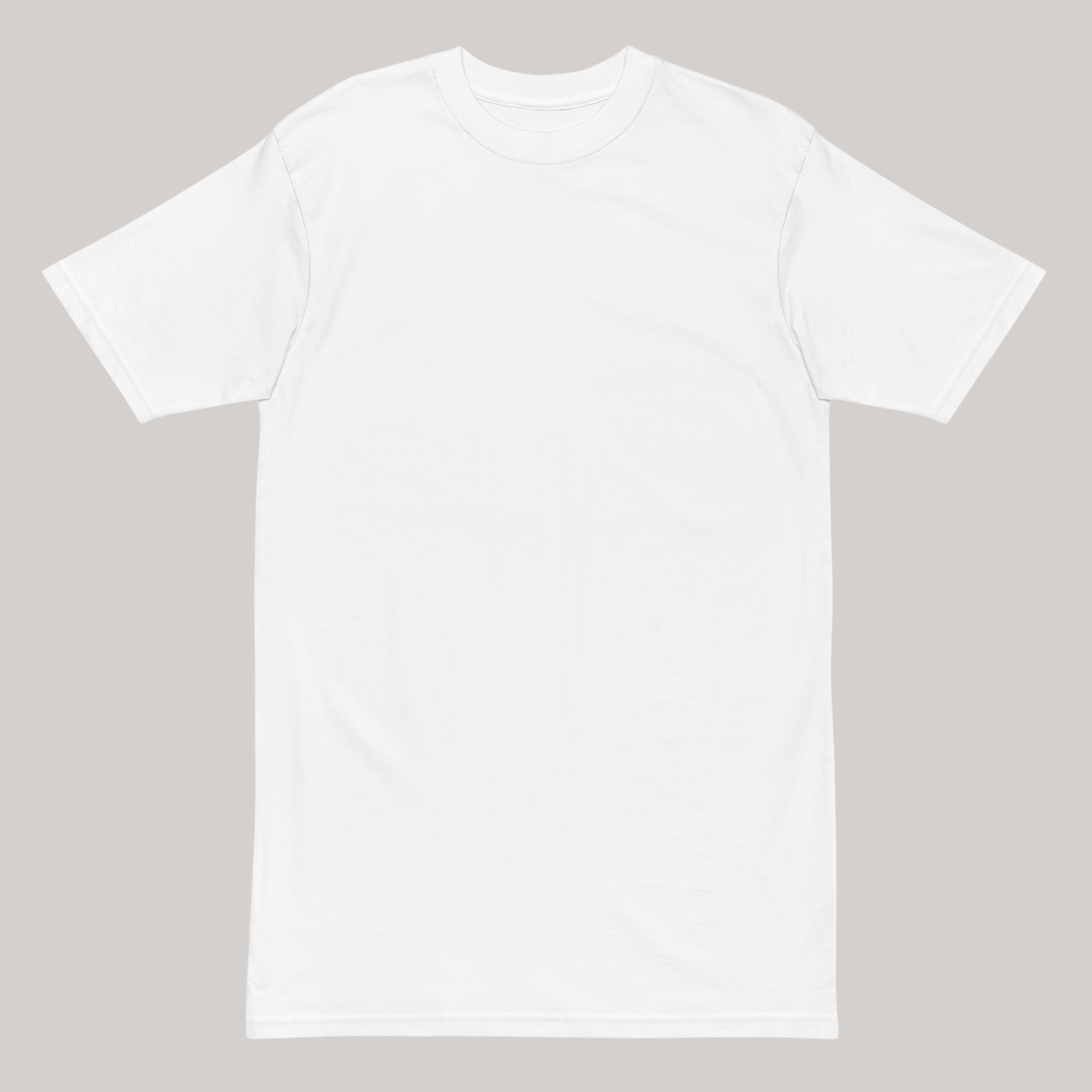 front side of white t-shirt with round neck collar, crew with short sleeves 