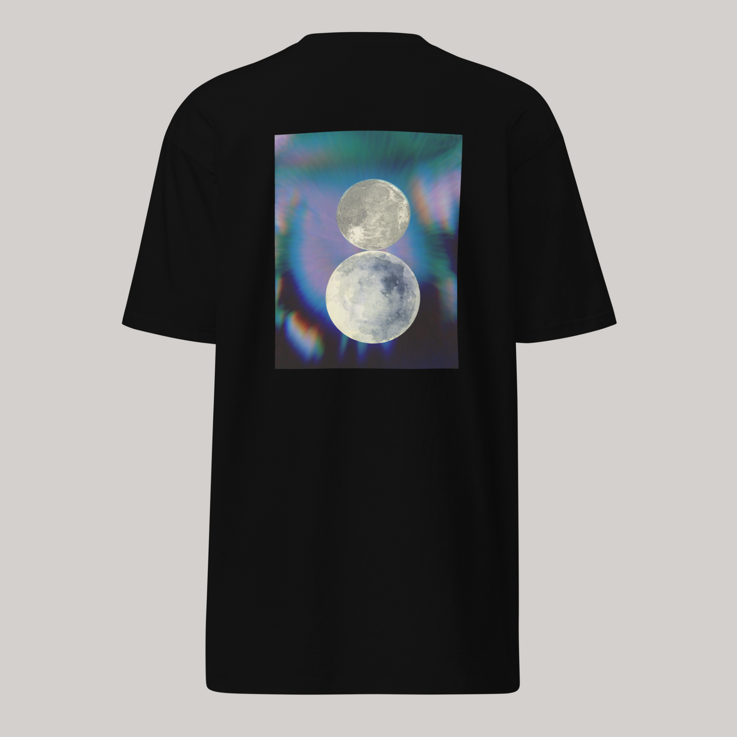 streetwear black graphic tee back design with moon luxury streetwear t-shirt black and blue graphic tee